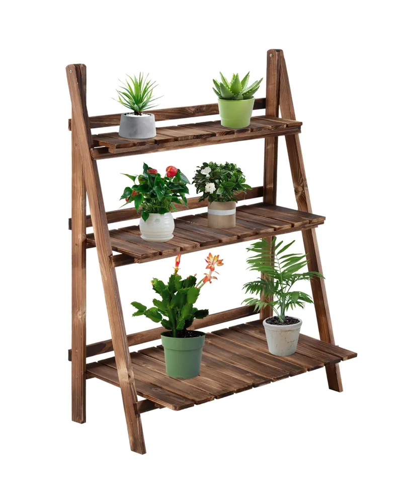 3 Tier Ladder-style Wooden Flower Plant Stand Outdoor Garden Shelf