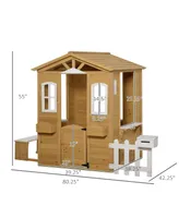 Outsunny Outdoor Playhouse w/ Fence Serving Station 82.75" L x 42.25" W x 55" H