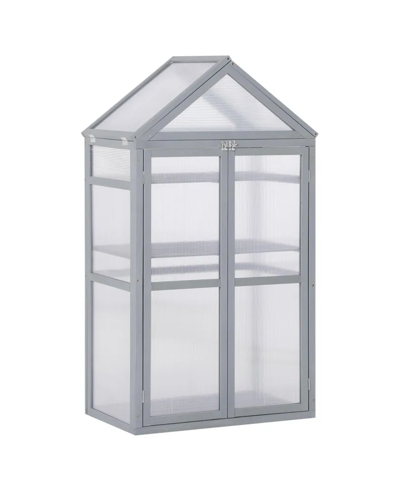 Outsunny 32" x 19" x 54" Wooden Cold Frame Greenhouse for Plants Pc Board Grey