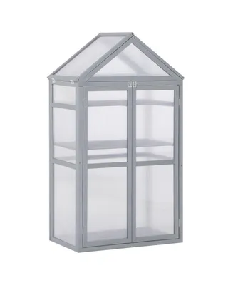 Outsunny 32" x 19" x 54" Wooden Cold Frame Greenhouse for Plants Pc Board Grey