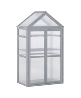 Outsunny 32" x 19" x 54" Wooden Cold Frame Greenhouse for Plants Pc Board Grey