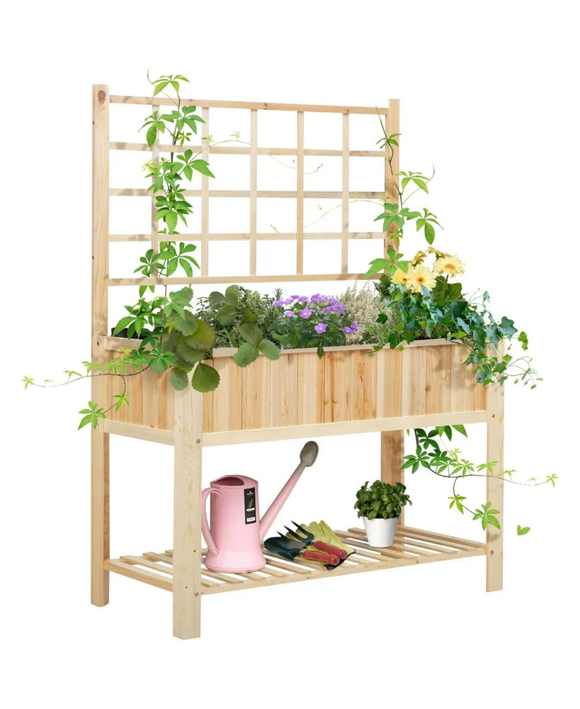 47" x 23" x 64" Wood Planter Box w/ Spacious Growing Area for Veggies