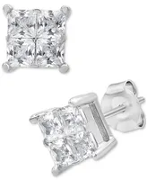 Diamond Seamless Cluster Princess Stud Earrings (2 ct. t.w.) in 14k White Gold