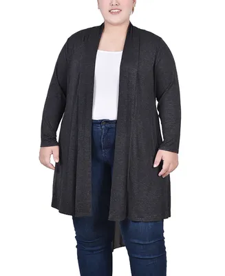 Ny Collection Plus Size Long Sleeve Knit Cardigan with Chiffon Back