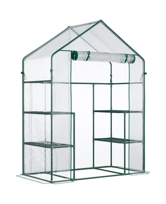Outsunny 56" x 29" x 77" Portable Walk In Greenhouse 2 Tier Shelve Roll Up Door