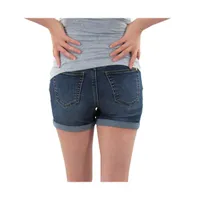 Indigo Poppy Maternity Rolled Cuff Denim Short with Belly Band