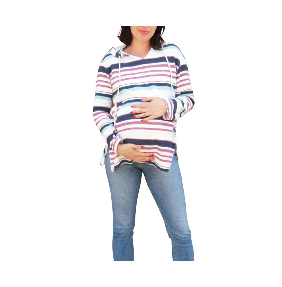 Indigo Poppy Women Stripe Pocket Front Maternity Hoodie