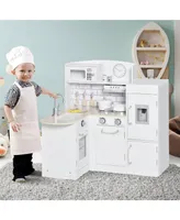 Qaba Childrens Cooking Kitchen w/ Microwave, Fridge, & Cabinets, White