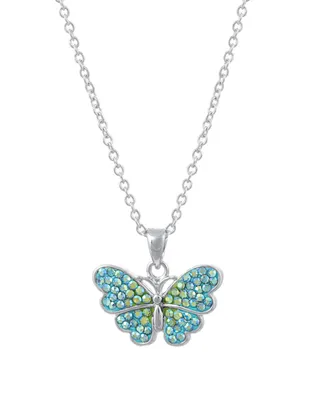 Macy's Blue and Green Crystal Butterfly Necklace (59/100 ct. t.w.) in Fine Silver Plated Brass