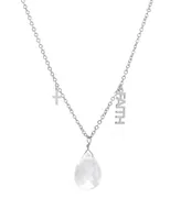 Macy's Clear Quartz Pear Shape Bead 16mm Charm Necklace in Fine Silver Plated Brass