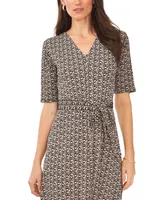 Msk Women's Printed V-Neck Fit & Flare Midi Dress