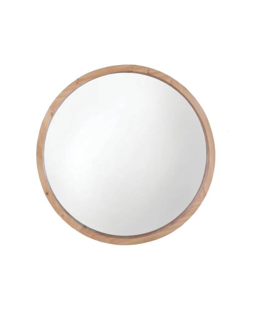 Round Natural Wood Frame Bathroom Vanity Wall Mirror, 30" D