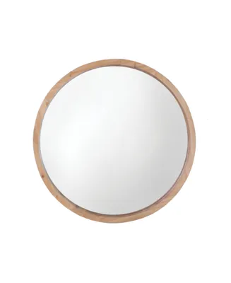 Round Natural Wood Frame Bathroom Vanity Wall Mirror, 30" D