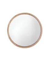 Round Natural Wood Frame Bathroom Vanity Wall Mirror, 30" D