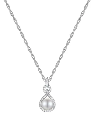 Cultured Freshwater Pearl (7-1/2mm) & Diamond (1/4 ct. t.w.) 18" Pendant Necklace in 10k Gold