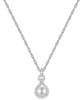 Cultured Freshwater Pearl (7-1/2mm) & Diamond (1/4 ct. t.w.) 18" Pendant Necklace in 10k Gold