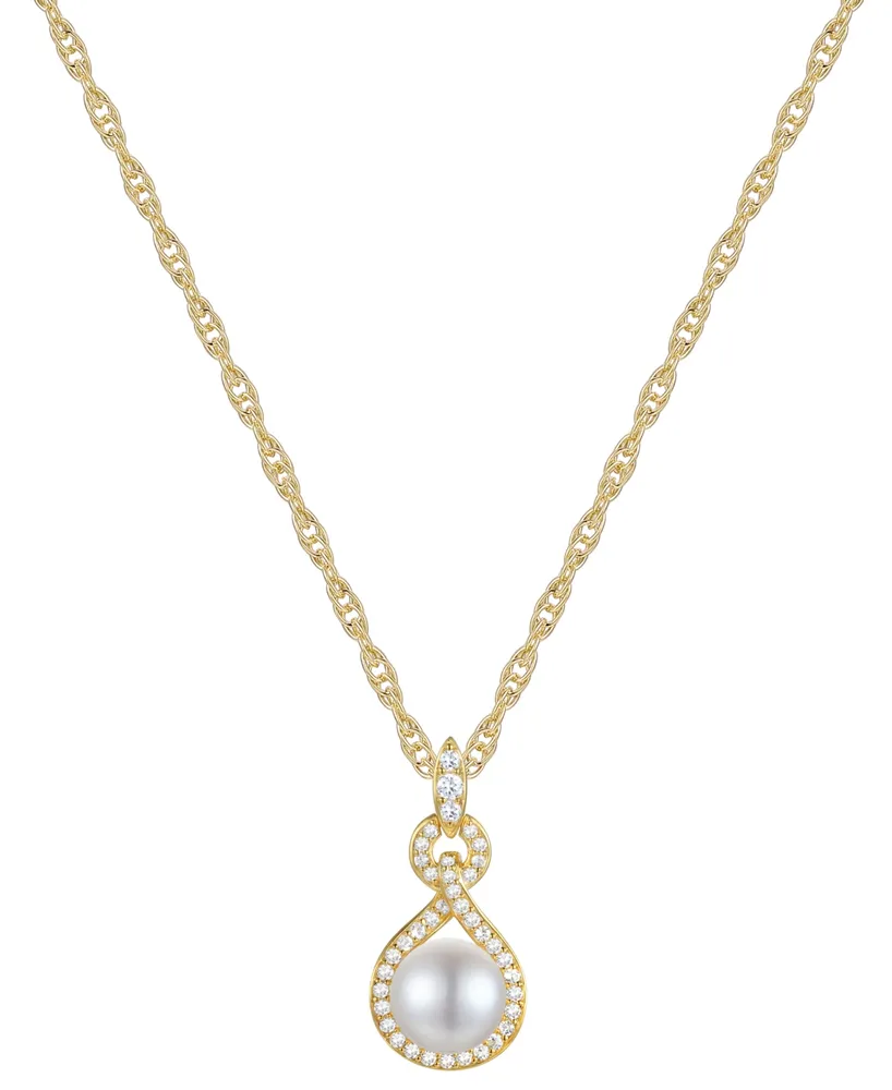 Cultured Freshwater Pearl (7-1/2mm) & Diamond (1/4 ct. t.w.) 18" Pendant Necklace 10k Gold