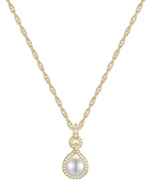 Cultured Freshwater Pearl (7-1/2mm) & Diamond (1/4 ct. t.w.) 18" Pendant Necklace 10k Gold