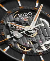 Mido Men's Swiss Automatic Multifort Skeleton Vertigo Black and Orange Fabric Strap Watch 42mm