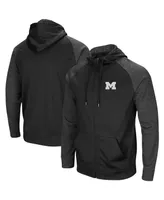 Men's Colosseum Black Michigan Wolverines Big and Tall Blackout Raglan Full-Zip Hoodie