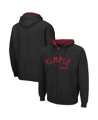 Men's Colosseum Black Temple Owls Arch & Team Logo 3.0 Full-Zip Hoodie Jacket