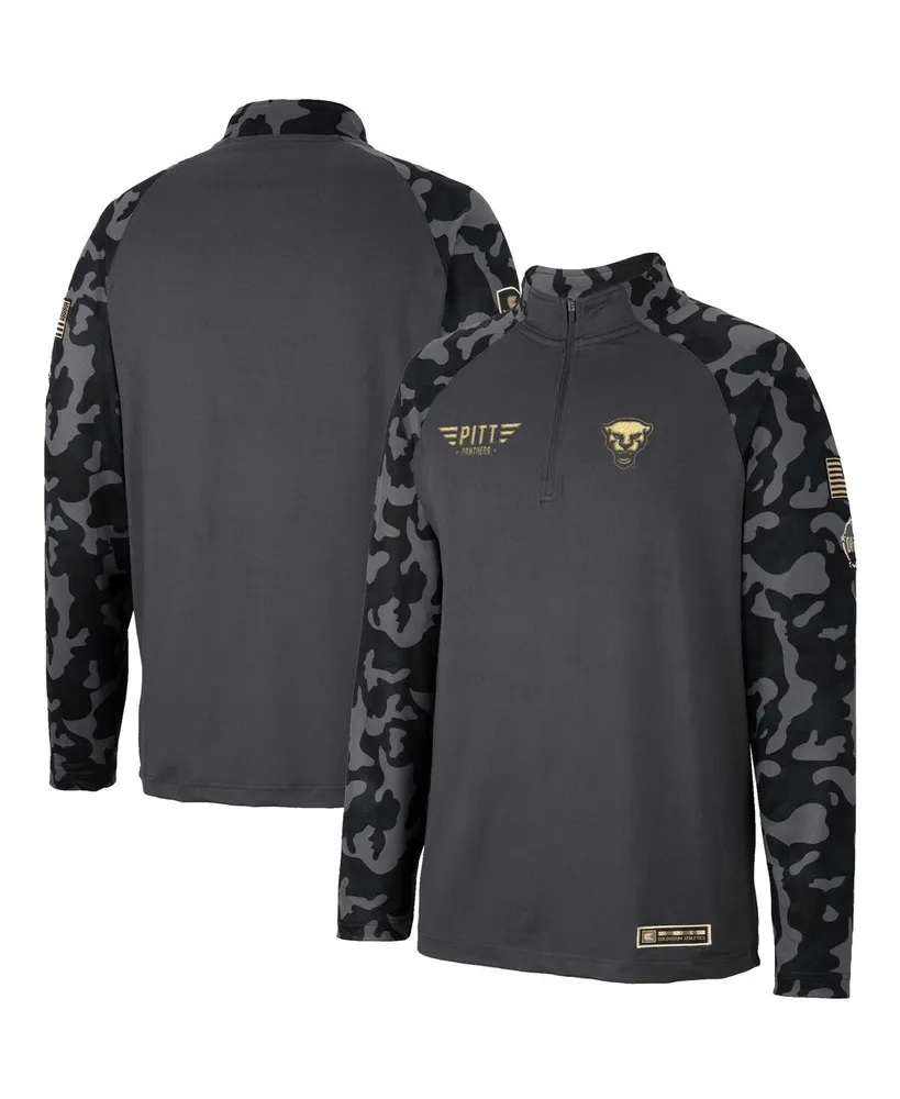 Men's Colosseum Charcoal Pitt Panthers Oht Military-Inspired Appreciation Long Range Raglan Quarter-Zip Jacket