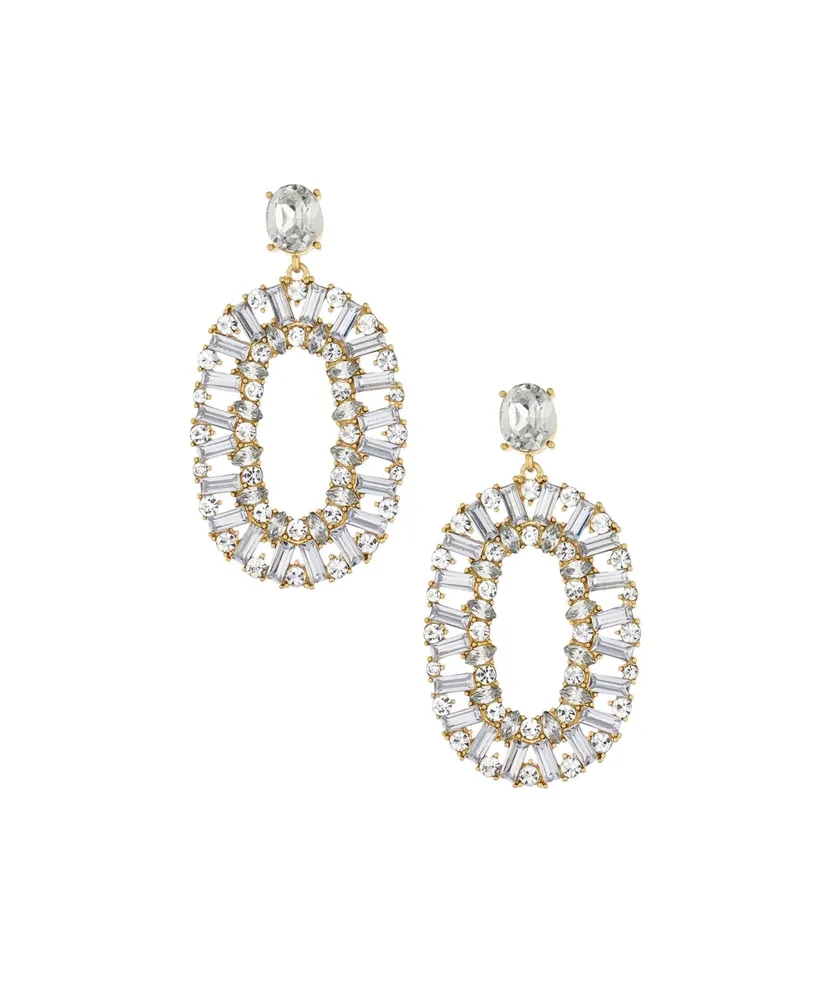 Ettika Sparkle Oval Dangle Earrings in 18K Gold Plating