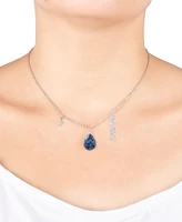 Macy's Lapis Pear Shape Bead 16mm Believe Charm Necklace in Fine Silver Plated Brass