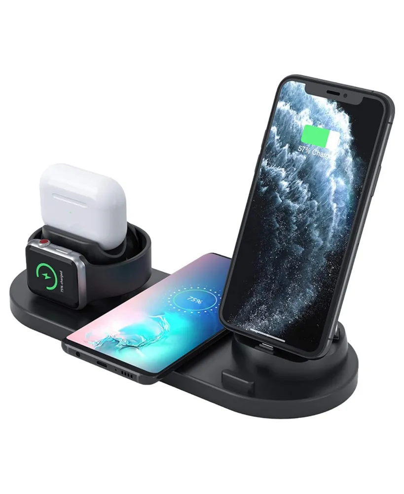 Trexonic Wireless Charger 6 in 1 Charger Dock with Wireless Charging Station in Black
