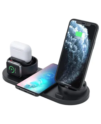 Trexonic Wireless Charger 6 in 1 Charger Dock with Wireless Charging Station in Black
