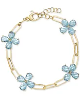 Sky Blue Topaz Flower Cluster Paperclip Link Bracelet (12-3/4 ct. t.w.) in 14k Gold-Plated Sterling Silver