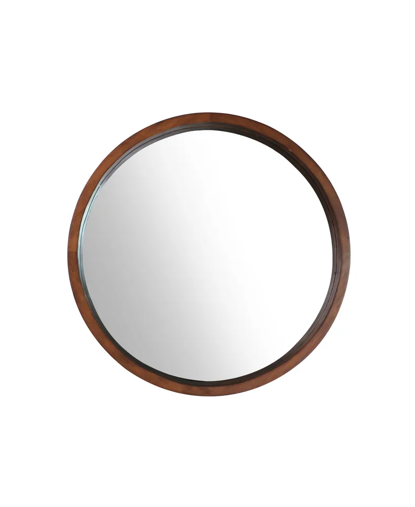 Round Wood Frame Bathroom Vanity Wall Mirror, 30" D