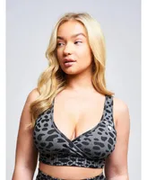 Women's Orlon Recycled Leopard Wrap Over Bra - Grey