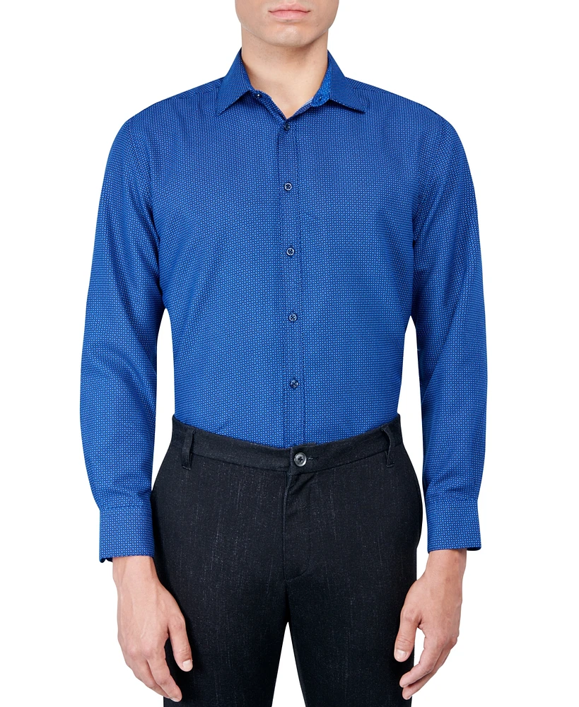 Men's Regular Fit Mini Neat Print Wrinkle Free Performance Dress Shirt