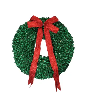 Northlight Pre-Lit Glittered Leaves Artificial Clear Lights Christmas Wreath, 28"