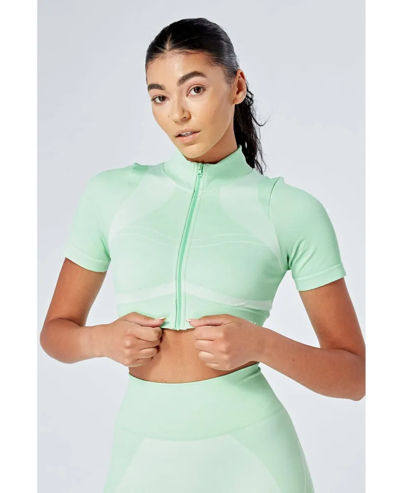 Women's Recycled Colour Block Zip-up Crop Top