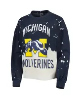 Women's Gameday Couture Navy Michigan Wolverines Twice As Nice Faded Dip-Dye Pullover Sweatshirt