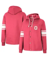 Women's Colosseum Scarlet Ohio State Buckeyes Mia Striped Full-Snap Hoodie Jacket