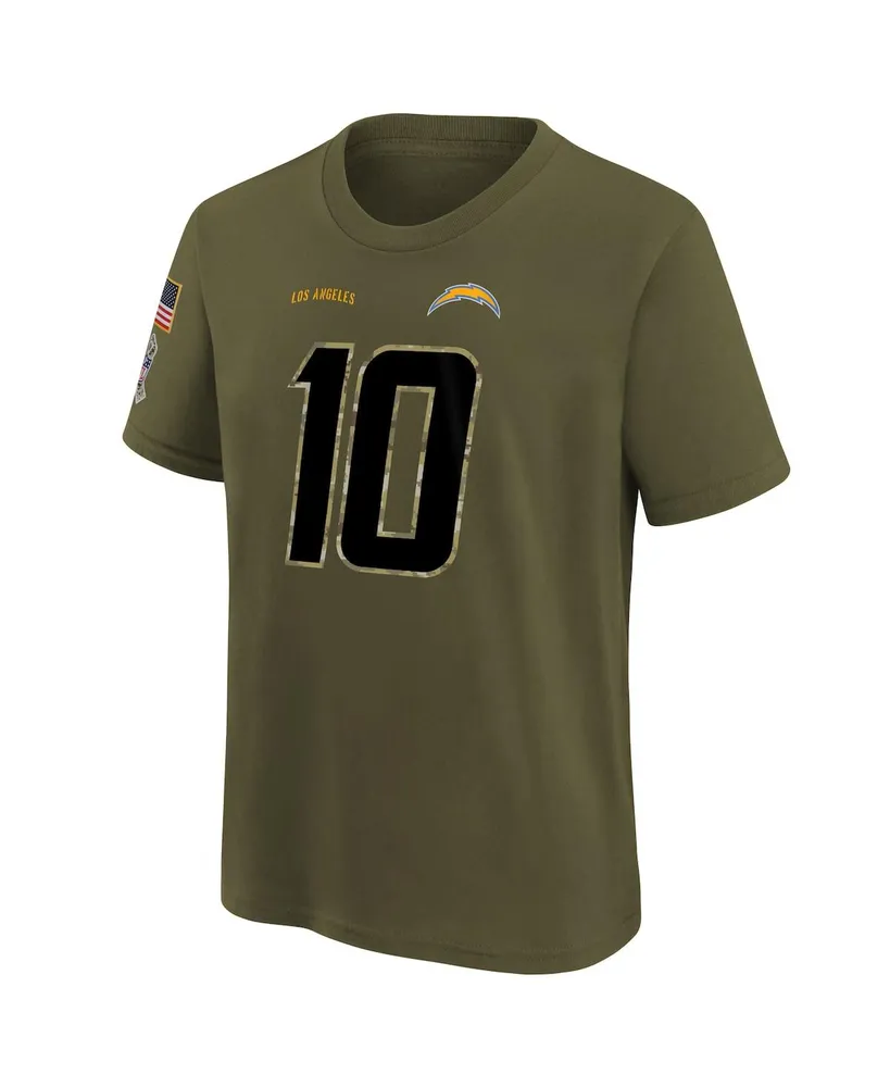 Big Boys Nike Justin Herbert Olive Los Angeles Chargers 2022 Salute To Service Name and Number T-shirt