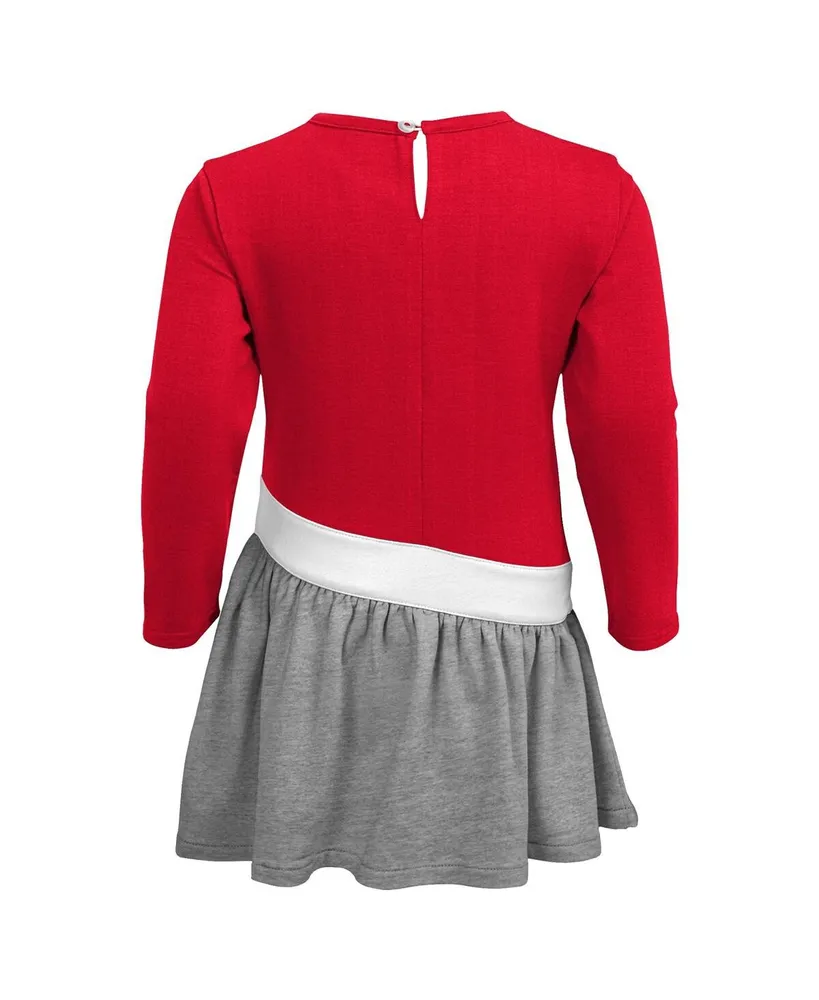 Girls Infant Scarlet, Heathered Gray Ohio State Buckeyes Heart to French Terry Dress
