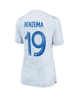 Women's Nike Karim Benzema White France National Team 2022/23 Away Breathe Stadium Replica Player Jersey