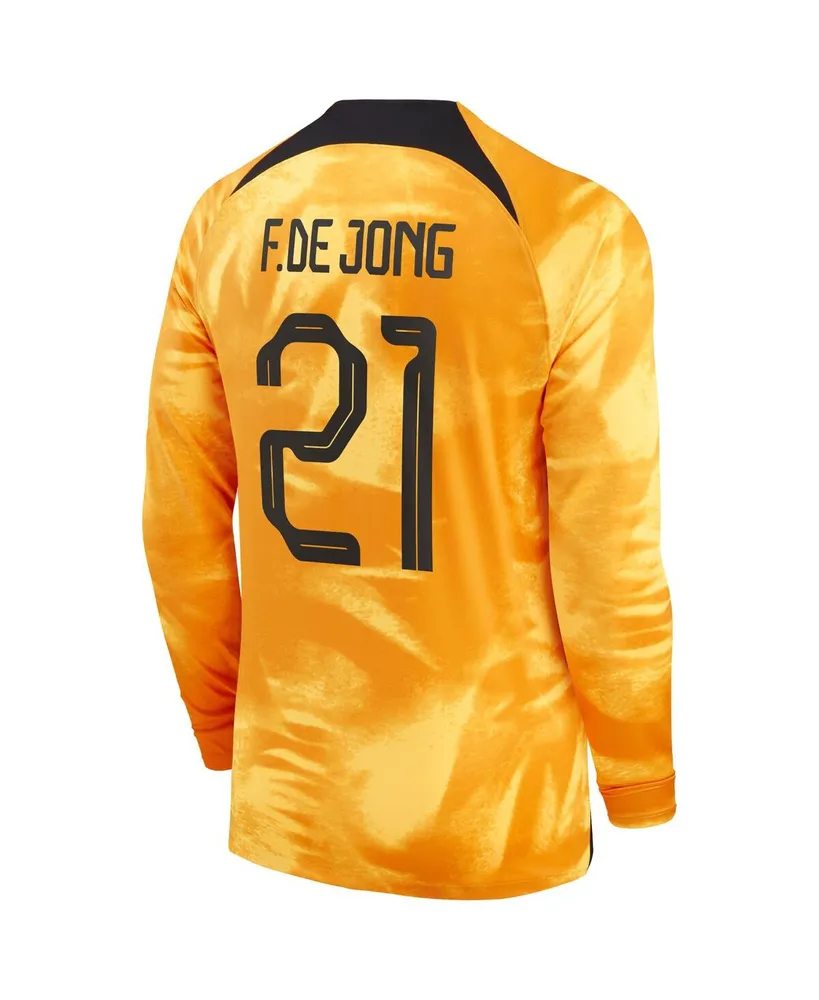 Men's Nike Frenkie de Jong Orange Netherlands National Team 2022/23 Home Breathe Stadium Replica Player Long Sleeve Jersey