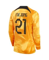 Men's Nike Frenkie de Jong Orange Netherlands National Team 2022/23 Home Breathe Stadium Replica Player Long Sleeve Jersey