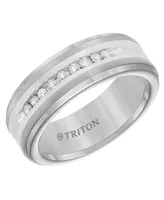 Triton Men's Diamond Satin Finish Comfort Fit Wedding Band (1/4 ct. t.w.) Tungsten Carbide & Sterling Silver