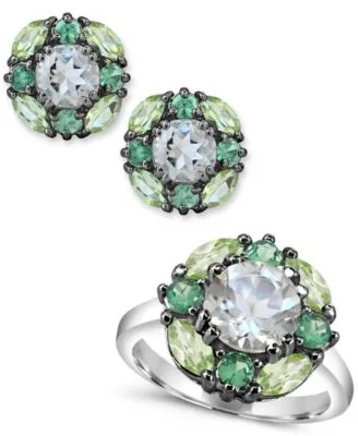 Prasiolite Tsavorite Peridot Cluster Jewelry Collection In Sterling Silver