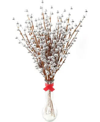 Floral Home 24-Pack Silver Berry Stem Picks - Stunning Christmas Decorative Accents for Holiday Decor, Wreaths, and Centerpieces