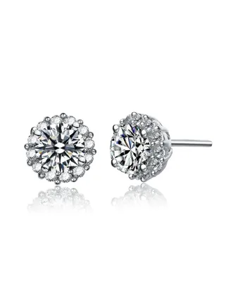 Genevive Sterling Silver Cubic Zirconia Round Stud Style Earrings