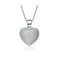 Genevive Cubic Zirconia Sterling Silver Rhodium Plated Micro Set Heart Shape Drop Pendant