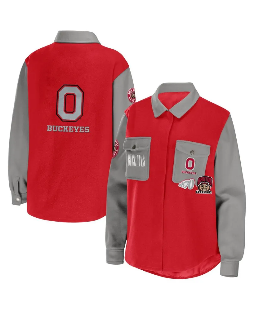 Women's Wear by Erin Andrews Scarlet Ohio State Buckeyes Button-Up Shirt Jacket