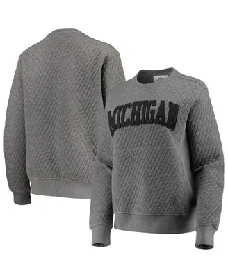 Women's Pressbox Heather Charcoal Michigan Wolverines Moose Quilted Pullover Sweatshirt